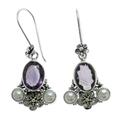 Cultured pearl and amethyst dangle earrings, 'Mystic Queen'