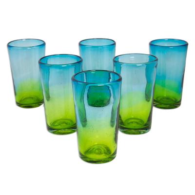 Blown glass highball glasses, 'Aurora Tapatia' (se...