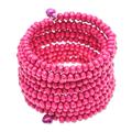 Pink Spin,'Handmade Pink Wood Beaded Wrap Bracelet with Bells (2.5 In)'