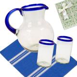 Classic Blue,'4 Item Curated Gift Set with Glass Pitcher Tumblers Placemat'