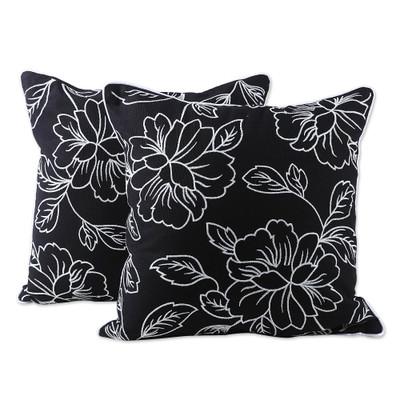 Primaveral Midnight,'Floral Black and White Cotton...