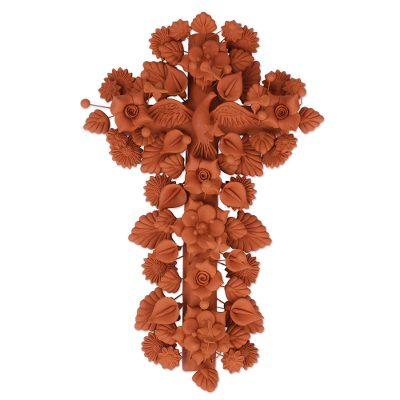 Spirit of Beauty,'Handcrafted Terracotta Ceramic Cross Wall Sculpture'