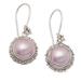 Moon Shade,'925 Silver Dangle Earrings with Pink Cultured Mabe Pearls'