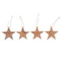 Hibiscus Grace,'Set of 4 Floral Star-Shaped Suar Wood Ornaments'