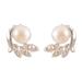 'Cultured Pearl Sterling Silver Wing-Shaped Button Earrings'