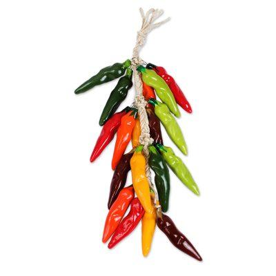 Guero Bunch,'Ceramic Guero Chile Pepper Decorative Ristra from Mexico'
