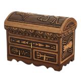 Nazca Mysteries,'Nazca Pattern Leather and Cedar Wood Jewelry Chest from Peru'