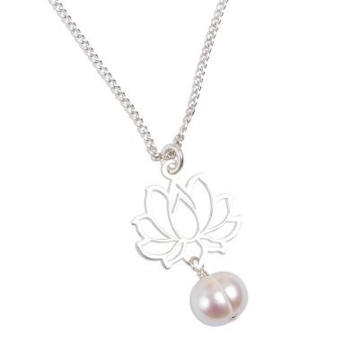 Glowing Lotus Charm,'Cultured Pearl Lotus Flower Pendant Necklace from Mexico'