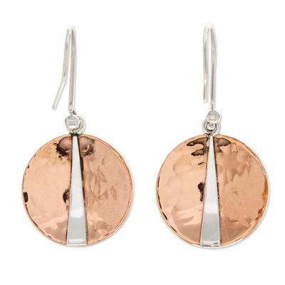 Contemporary Contrasts,'Mexican 925 Sterling Silver and Copper Dangle Earrings'