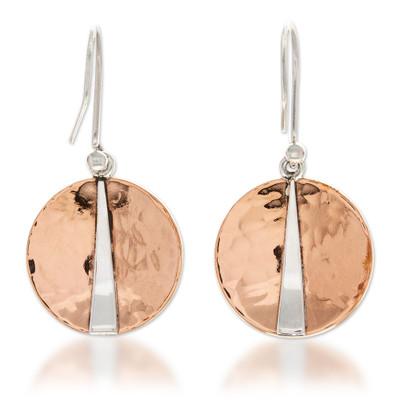 Contemporary Contrasts,'Mexican 925 Sterling Silver and Copper Dangle Earrings'