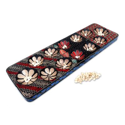 'Hand-painted Wood Batik Mancala Board Game from Indonesia'