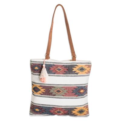 Rupan,'Hand-Woven Cotton Shoulder Bag with Tassels and Suede Straps'
