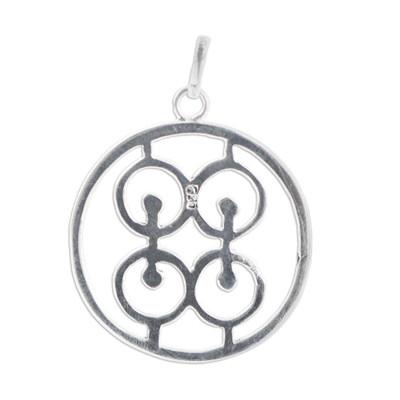 Commitment Core,'Sterling Silver Round Pendant with Modern Icon from Ghana'