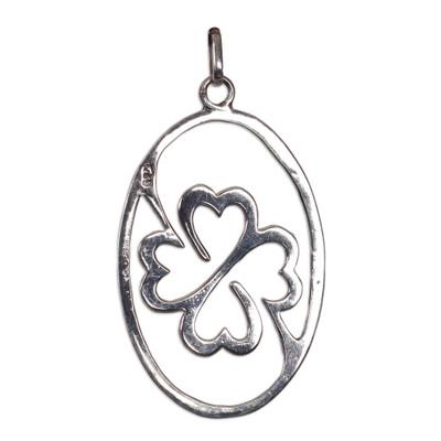 Unity Icon,'Sterling Silver Oval Pendant with Clover Icon from Ghana'