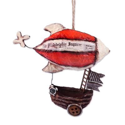 'Hand-Painted Papier Mache Ornament of Travelling Zeppelin'