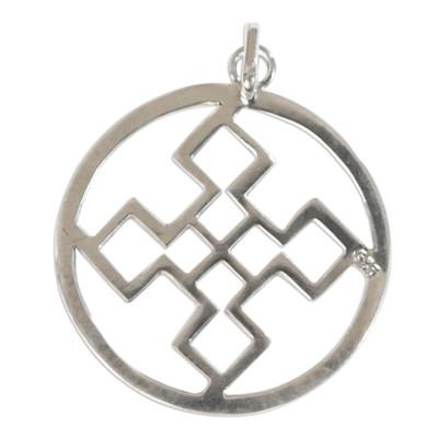 Authentic Core,'Sterling Silver Round Pendant with Geometric Icon from Ghana'