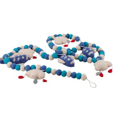 'Cloud-Themed Blue and White Wool Felt Garland from India'