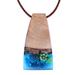 Spring Gentian,'Handmade Blue Natural Flower Resin & Wood Pendant Necklace'