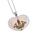 'Embroidered Floral Heart-Shaped Filigree Pendant Necklace'