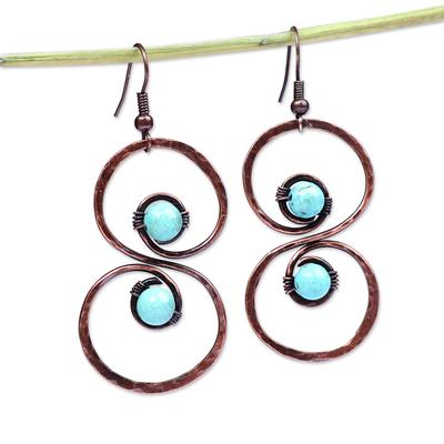 Boundless Glamour,'Copper and Reconstituted Turquoise Dangle Earrings'