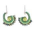 Forest Tails,'Handcrafted Green Crystal and Glass Beaded Dangle Earrings'