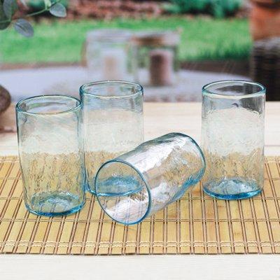 '4 Hand Blown Eco-Friendly Recycled Glass Tumblers in Blue'