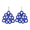 'Hand-Tatted Blue Dangle Earrings with Sterling Silver Hooks'