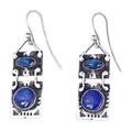 Blue Call,'Lapis Lazuli and Synthetic Sapphire Dangle Earrings'