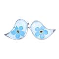 'Bird-Shaped Natural Blue Flower Resin Button Earrings'