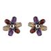 'Floral Rhodium-Plated 6-Carat Multi-Gemstone Button Earrings'