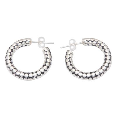 'Polka Dot-Patterned Sterling Silver Half-Hoop Earrings'