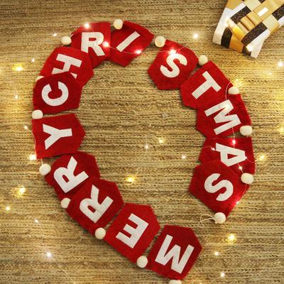 'Hand-Stitched Merry Christmas Red Wool Felt Garland Bunting'