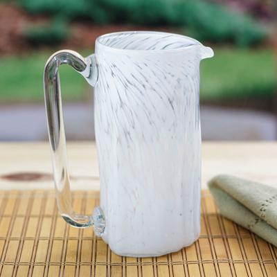 'Hand Blown Eco-Friendly Recycled Glass Pitcher in White'