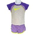 Nike Matching Sets | Nike Gray Purple & Neon 2-Piece Activewear Top & Shorts Set Girls Size 4 | Color: Gray/Purple | Size: 4g