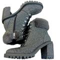 Jessica Simpson Shoes | Jessica Simpson Deliah Studded Block Heel Bootie Faux Fur Trim New W/Box Sz 7.5m | Color: Black/Silver | Size: 7.5