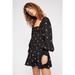 Free People Dresses | Free People Two Faces Black Smocked Printed Mini Dress Long Sleeve Size S Floral | Color: Black | Size: S