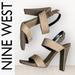 Nine West Shoes | Nine West Turn Up Suede Leather Gold Trim Heeled Sandals | Color: Gold | Size: 9