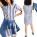 Madewell Dresses | Madewell Stripe Play Button Back Linen Cotton Blend Dress Size Xxs | Color: Blue/White | Size: Xxs