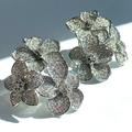 Anthropologie Jewelry | New ~ Anthropologie Pave Crystal Triple Flower Made By Maddie Silver Earrings | Color: Silver | Size: Os