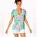 Lilly Pulitzer Tops | Lilly Pulitzer Etta V-Neck Top Women’s Lilly Loves California Print Shirt Small | Color: Blue/Green | Size: S