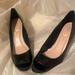 Nine West Shoes | Nine West Open Toe Wedge Heels. Black Patent. | Color: Black | Size: 10