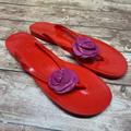 Kate Spade Shoes | Kate Spade Womens Red Jelly Thong Flip Flop Sandal Flat Accent Flower Size 11 | Color: Red | Size: 11