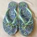 Kate Spade Shoes | Kate Spade New York Bow Flip Flops Green With Blue Leaves Slippers Size 9/10 | Color: Blue/Green | Size: 9