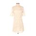 Sparkle & Fade Casual Dress - Shift Crew Neck Short sleeves: Ivory Solid Dresses - Women's Size Small