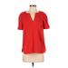 Trina Turk Short Sleeve Blouse: Red Tops - Women's Size P
