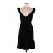 White House Black Market Cocktail Dress - A-Line V Neck Sleeveless: Black Solid Dresses - Women's Size 6