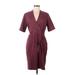 Ann Taylor Casual Dress - Wrap V Neck Short sleeves: Burgundy Print Dresses - Women's Size 8