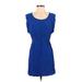 Mango Casual Dress - Mini Scoop Neck Short sleeves: Blue Solid Dresses - Women's Size 4