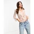 River Island embellished ruffle blouse in light pink-Blue