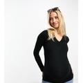 Mamalicious Maternity long sleeve v-neck top in black